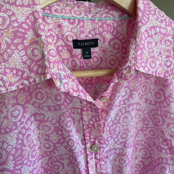 Talbots Pink Floral Patterned Long Sleeve Button Up Shirt Size M - Picture 4 of 15